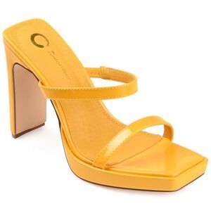 Journee Collection Naivee Yellow Platform Block Heel Sandals Size 9.5 New
